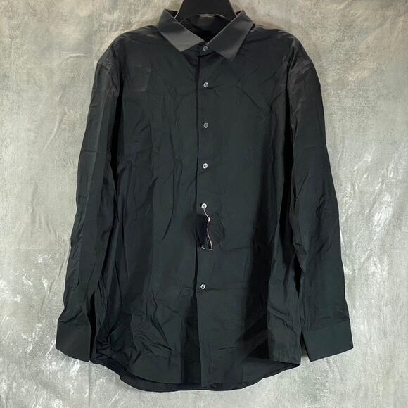 ALFANI Men's Black Slim-Fit Performance Stretch Solid Button-Up Dress Shirt SZXL - Picture 1 of 9